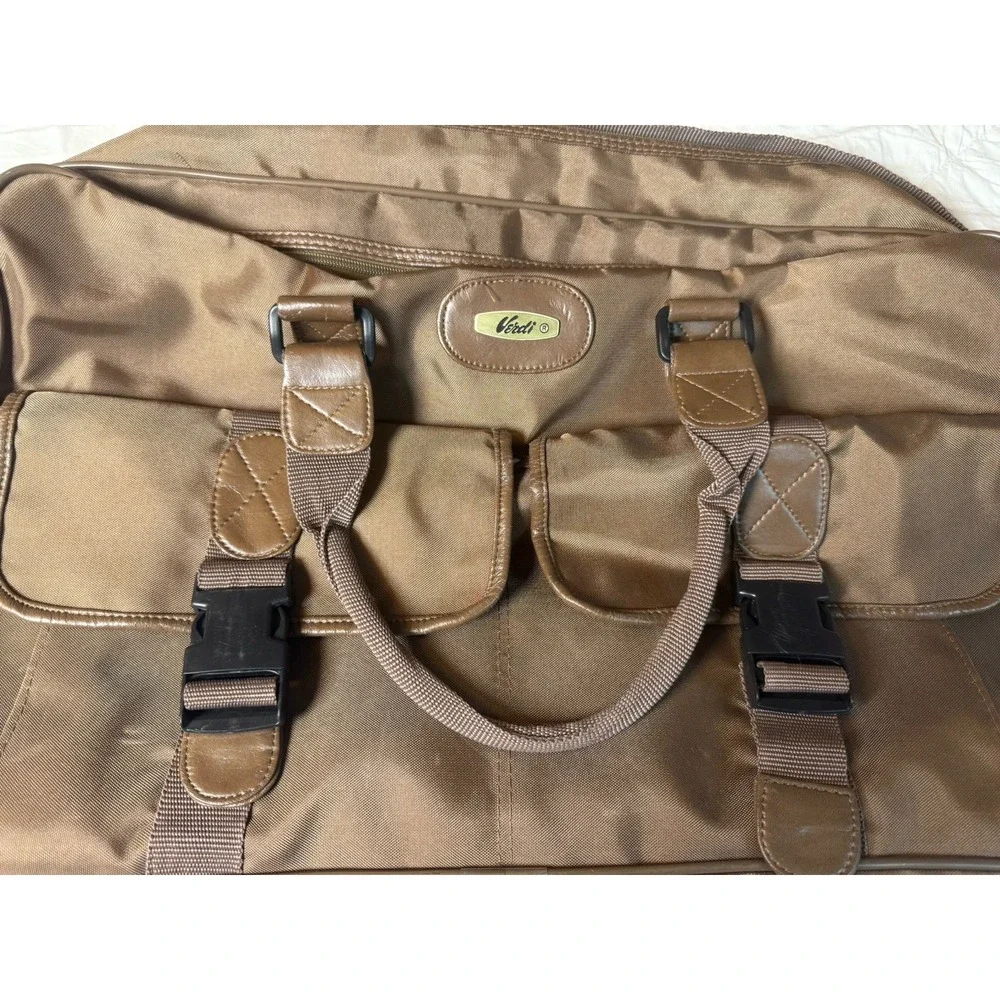 Verdi Brown Nylon Duffel Carry On Travel Bag w/ Shoulder Strap &‎ Duffle Bag (2)